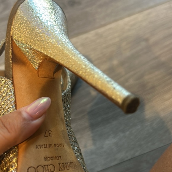 Jimmy Choo Glittering Gold Peep-Toe Heels 37 - Picture 11 of 11